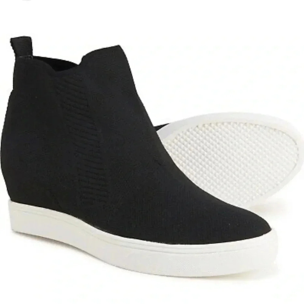 MIA | Black heeled wedge knit sneaker booties - 8